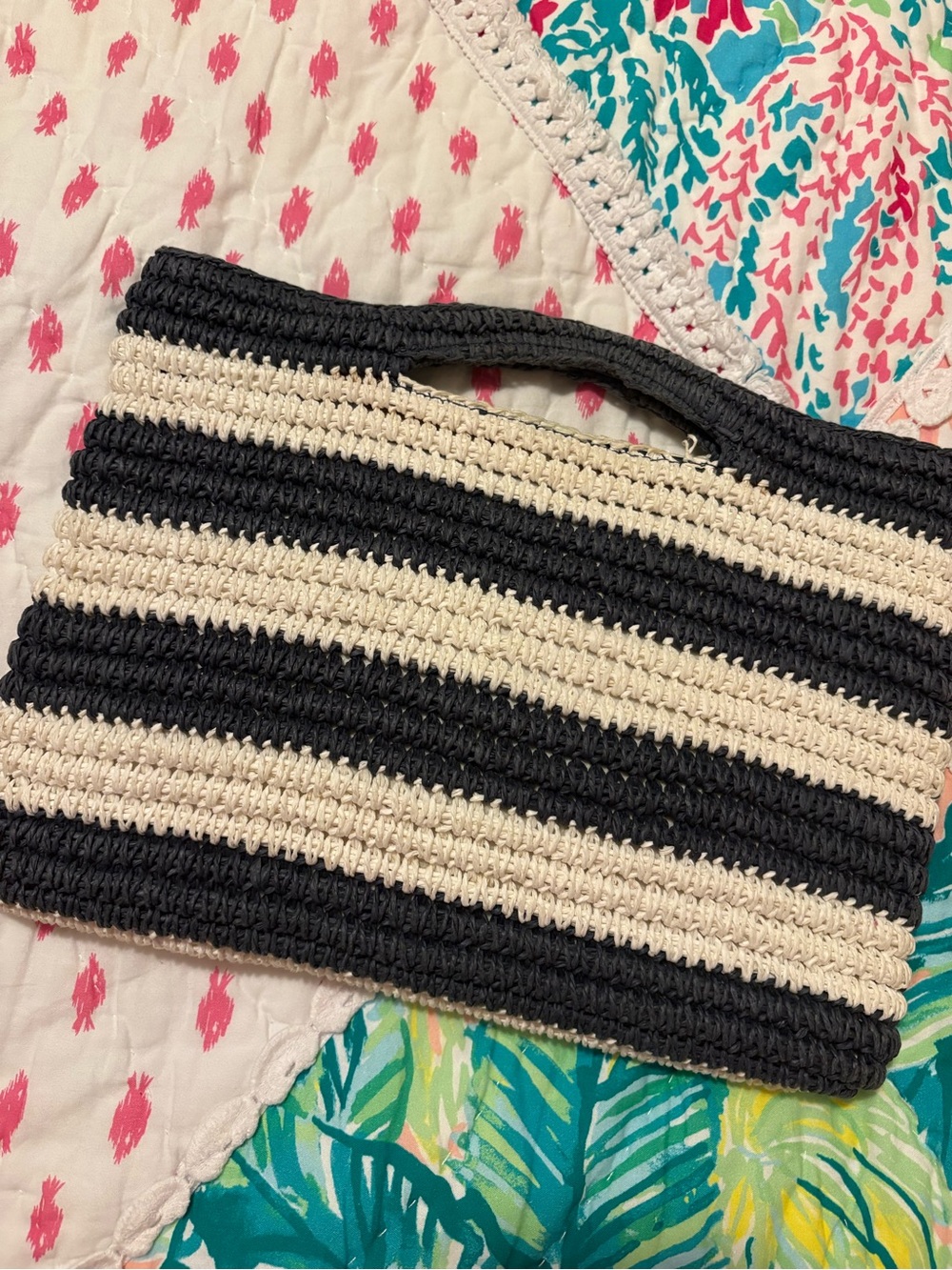Talbots Striped Pineapple Crochet Tote Bag in Black and Cream - Picture 5 of 5